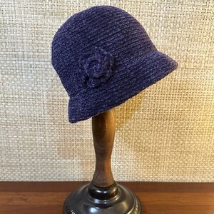 VTG 1990s Ann Taylor Purple Chenille Bucket Cloche Hat L